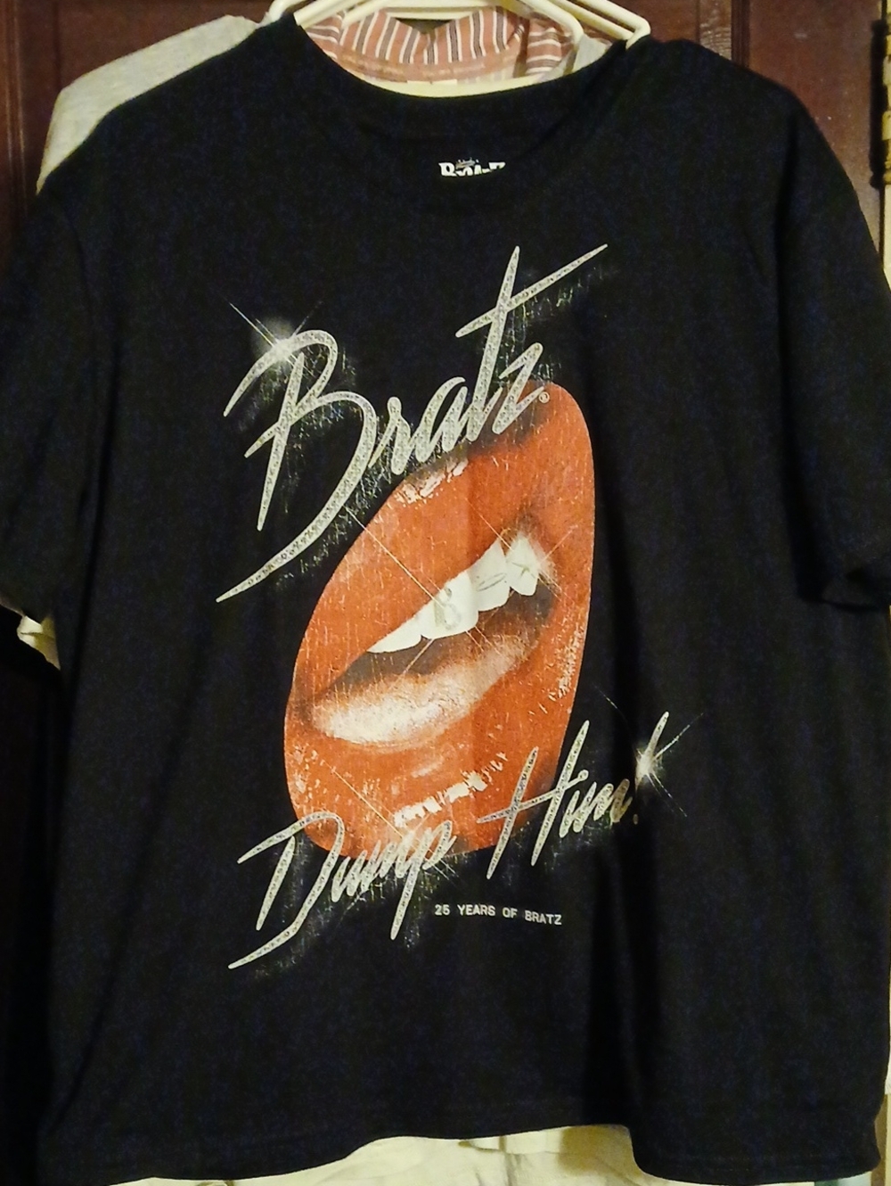 Bratz Black Short Sleeve Graphic Tee with Red Lip Print